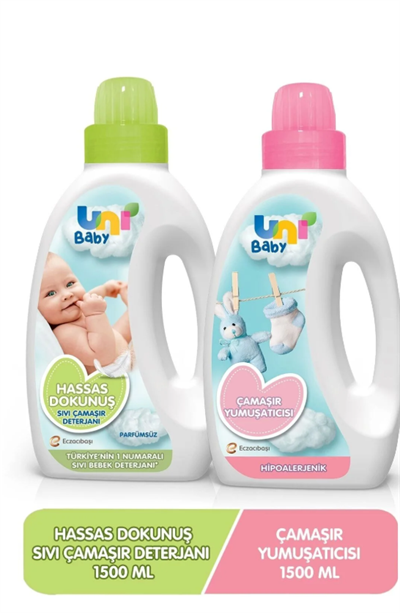 Uni Baby Çamaşır Deterjanı Sensitive 1500ml + Yumuşatıcı 1500ml