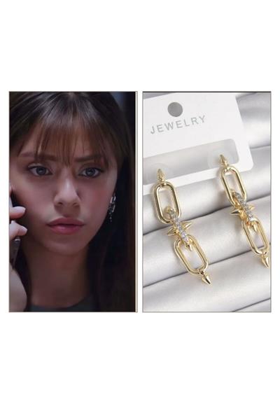 Çelik Chain Gold Tasarım Kızılcık Şerbeti Doğa Küpesi