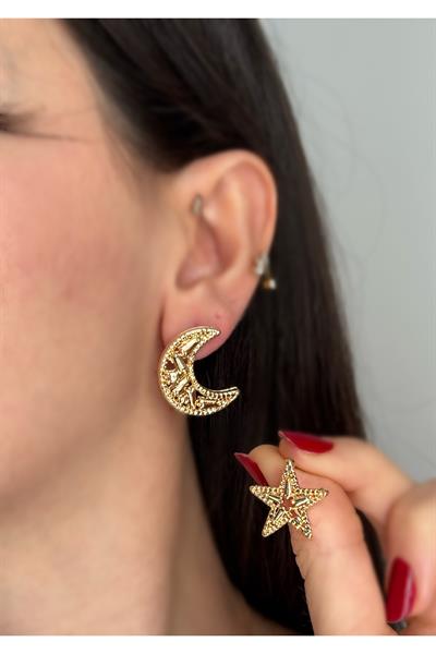 Kadın Ay Yıldız Model Farklı Şık Türkiye Küpe