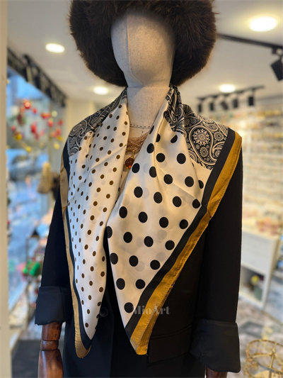 Puantiye Desenli Safran İthal Çift Taraflı Bandana Fular 