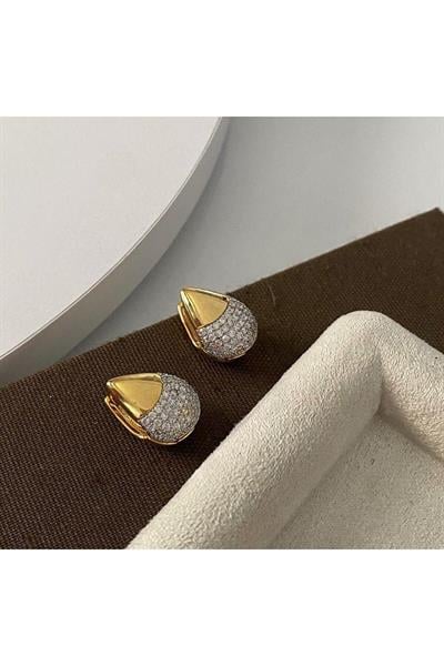 Zirkon Taş Ve Gold Detay Goldies Mini Figür Gold Renk Küpe