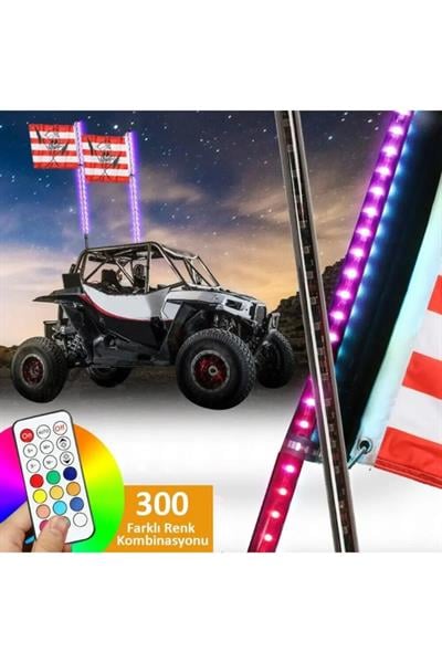 Utv Atv Led Kırbaç Anten Bayraklı Işıklı Uzaktan Kumandalı 90cm