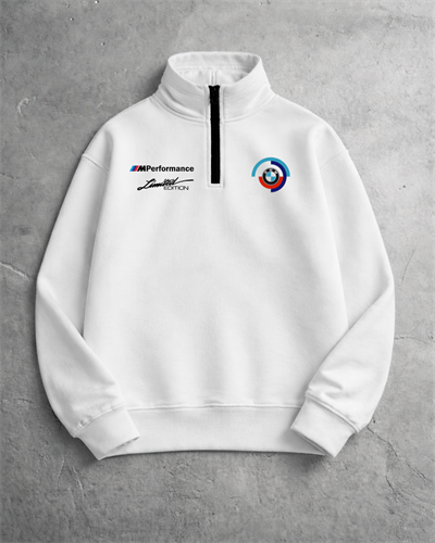 BMW M8 Baskılı Yarım Fermuar Sweatshirt