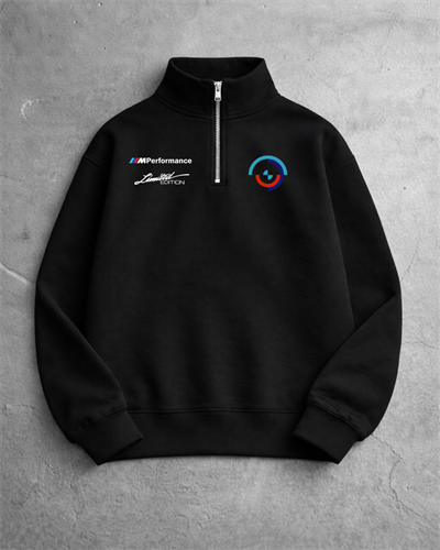 BMW M8 Baskılı Yarım Fermuar Sweatshirt - Siyah