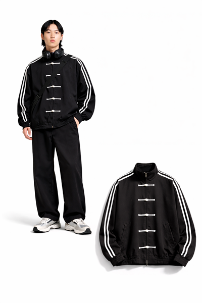 Çin Düğmeli Oversize Unisex Ceket ( siyah)