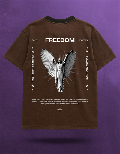 Freedom Melek Tasarımlı Kahverengi Tişört