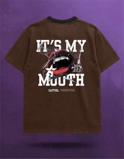 'It's My Mouth' Tasarımlı Kahverengi Tişört