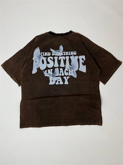 Positive X Zaffiel Oversize Asid Wash Tshirt - Koyu Kahve