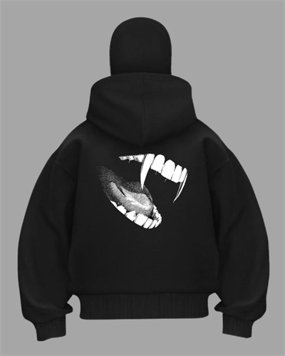 Vintage Diş Baskılı Maskeli Hoodie Ceket