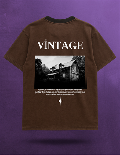 Vintage Tasarımlı Kahverengi Tişört