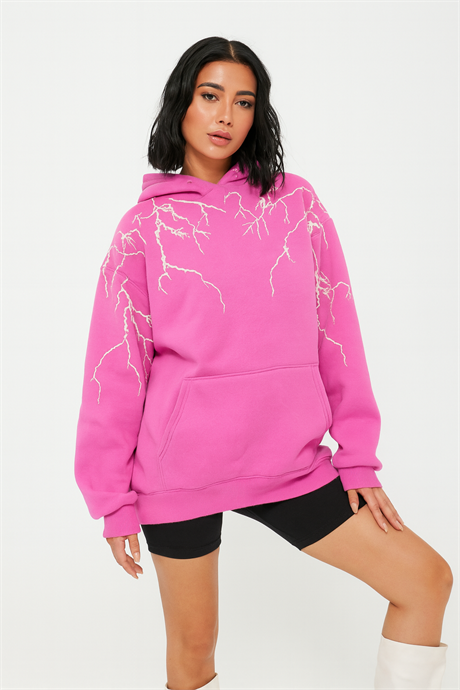 Pembe Yıldırım Baskılı Sweatshirt