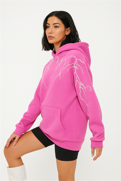 Pembe Yıldırım Baskılı Sweatshirt