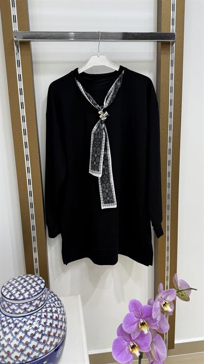 TREND FULARLI SWEAT TUNİK SİYAH