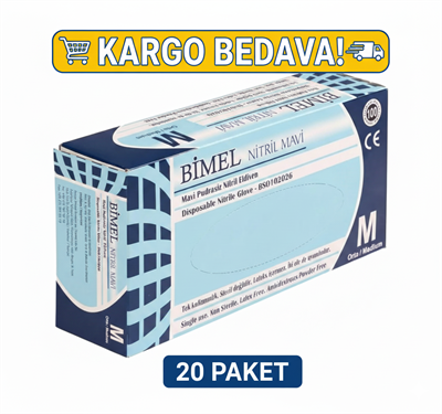 Bimel Mavi Nitril Muayene Eldiveni Pudrasız