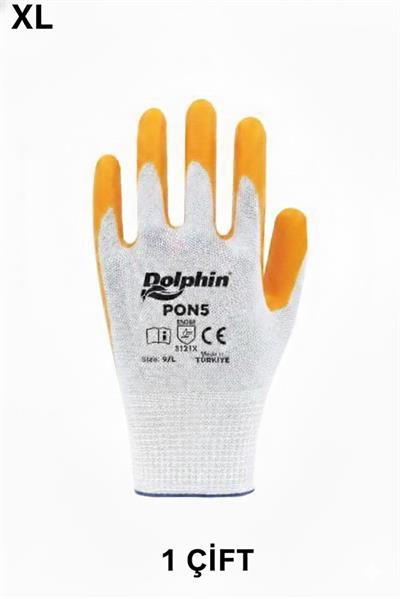 Dolphin Pamuk Nitril İş Eldiveni Beyaz/Sarı PAN40 XL Çift 