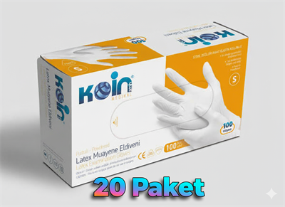 KOIN Pudralı Lateks Muayene Eldiveni 100'lü 20 paket