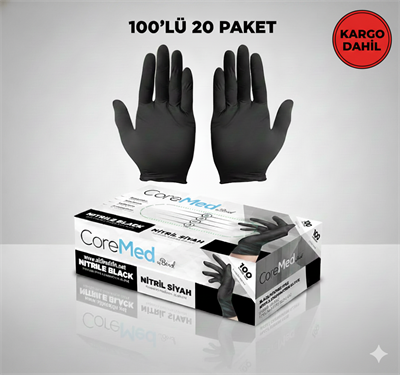 KOİN Siyah Nitril Pudrasız Muayene Eldiveni 100 lü 20 Paket
