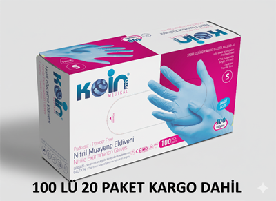 Koinsmh Pudrasız Mavi Nitril Muayene Eldiveni 100 lü 20 paket
