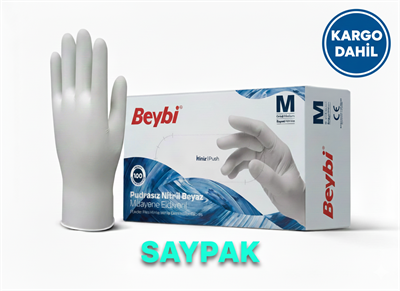 Pudrasız Eldiven Beyaz Nitril Muayene Eldiveni 100 lü 20 Paket