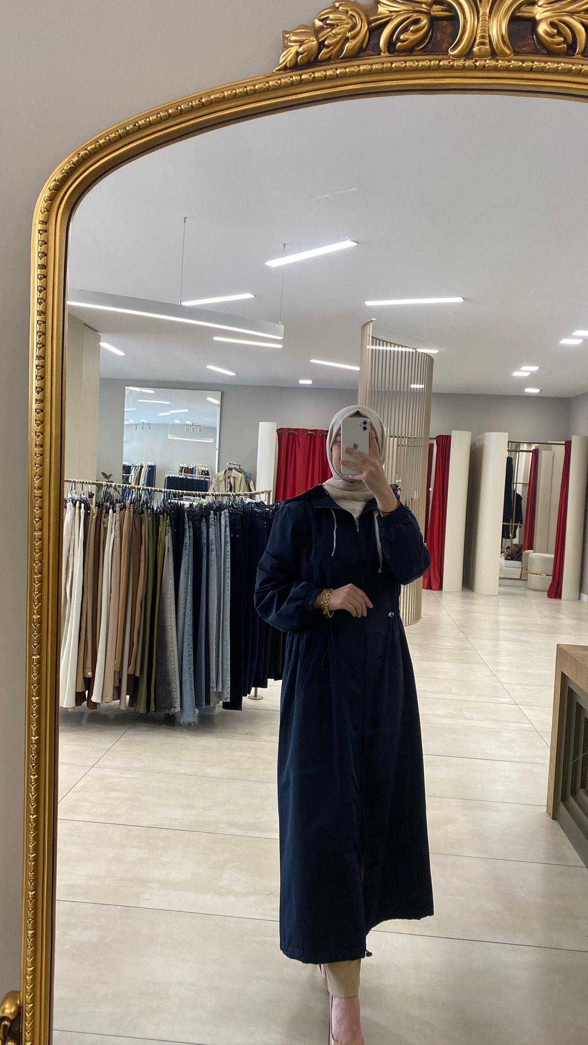 3628 LACİVERT BELDEN BÜZGÜ DETAYLI TRENÇ