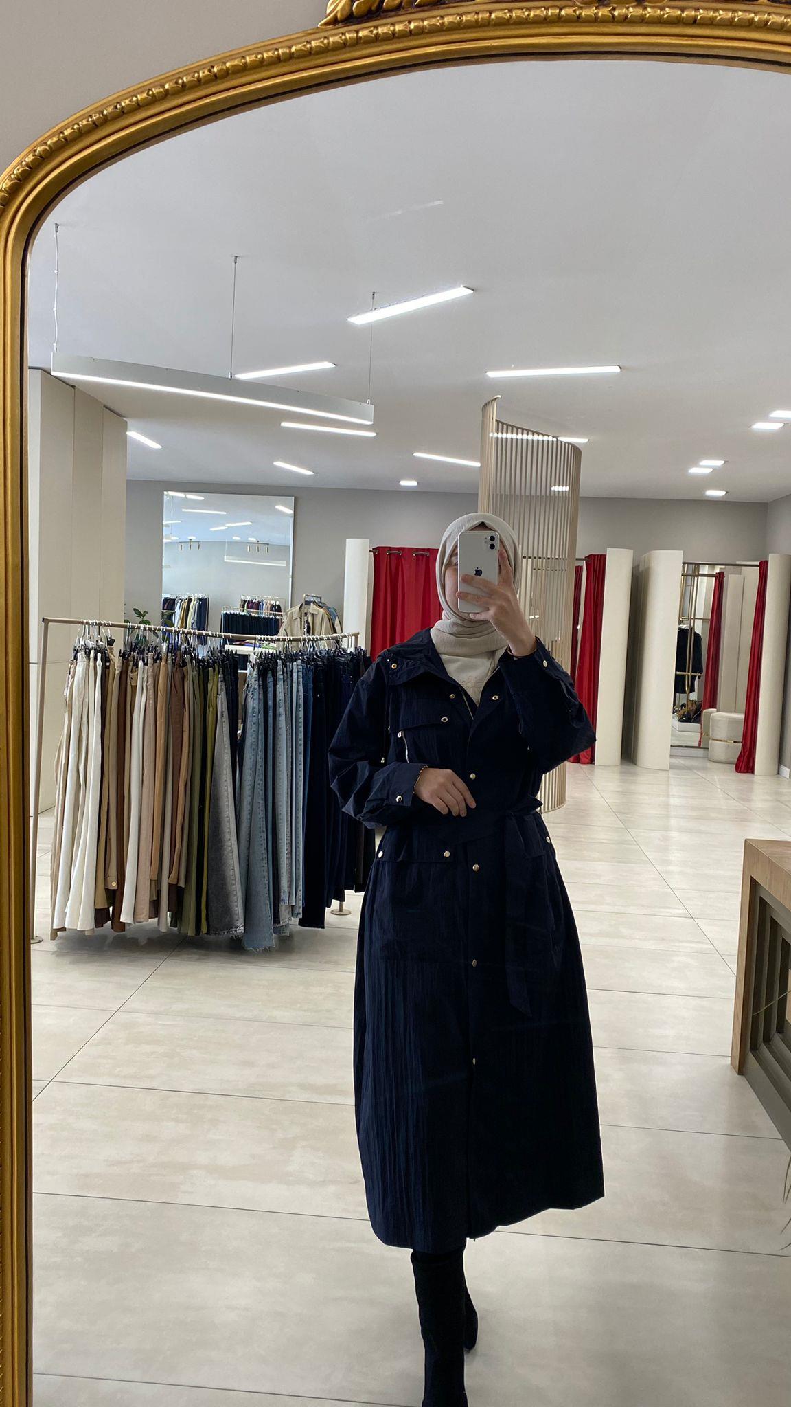 5967 LACİVERT RENK KEMER DETAYLI TRENÇKOT