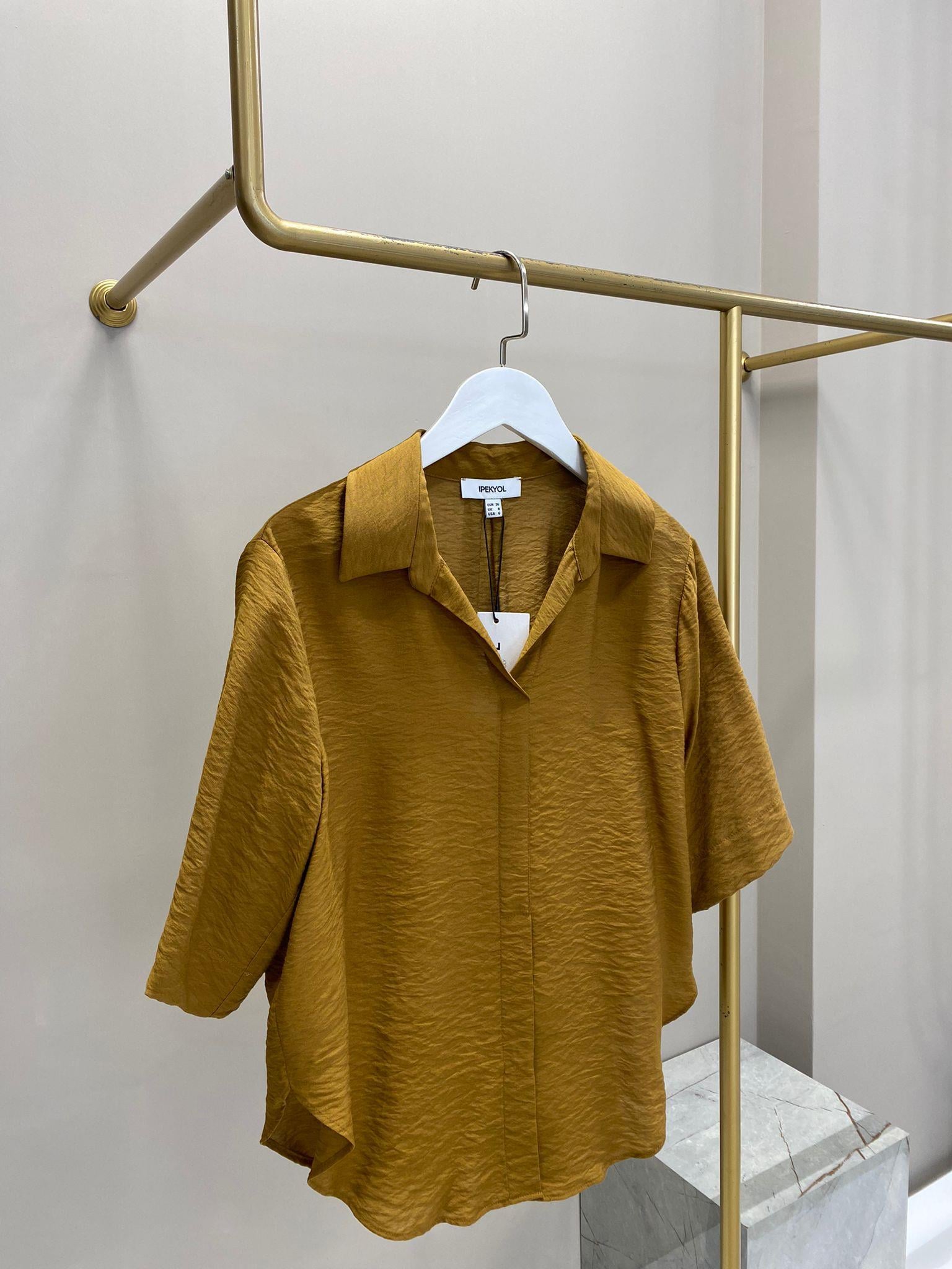 İPEKYOL KISA KOL TÜTÜN RENK BASİC GÖMLEK