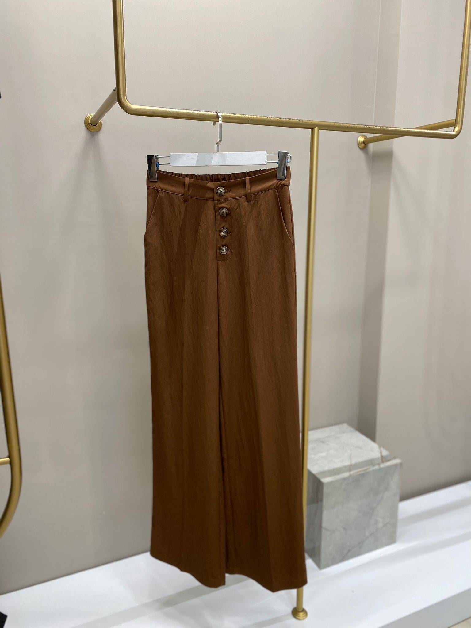 TWİST KAHVRENGİ ÖNDEN DÜĞMELİ BOL KESİM PANTOLON