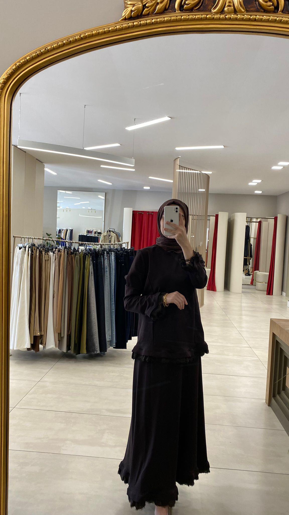 38004 MİSSWHENCE KAHVERENGİ GÜPÜR DETAYLI TAKIM