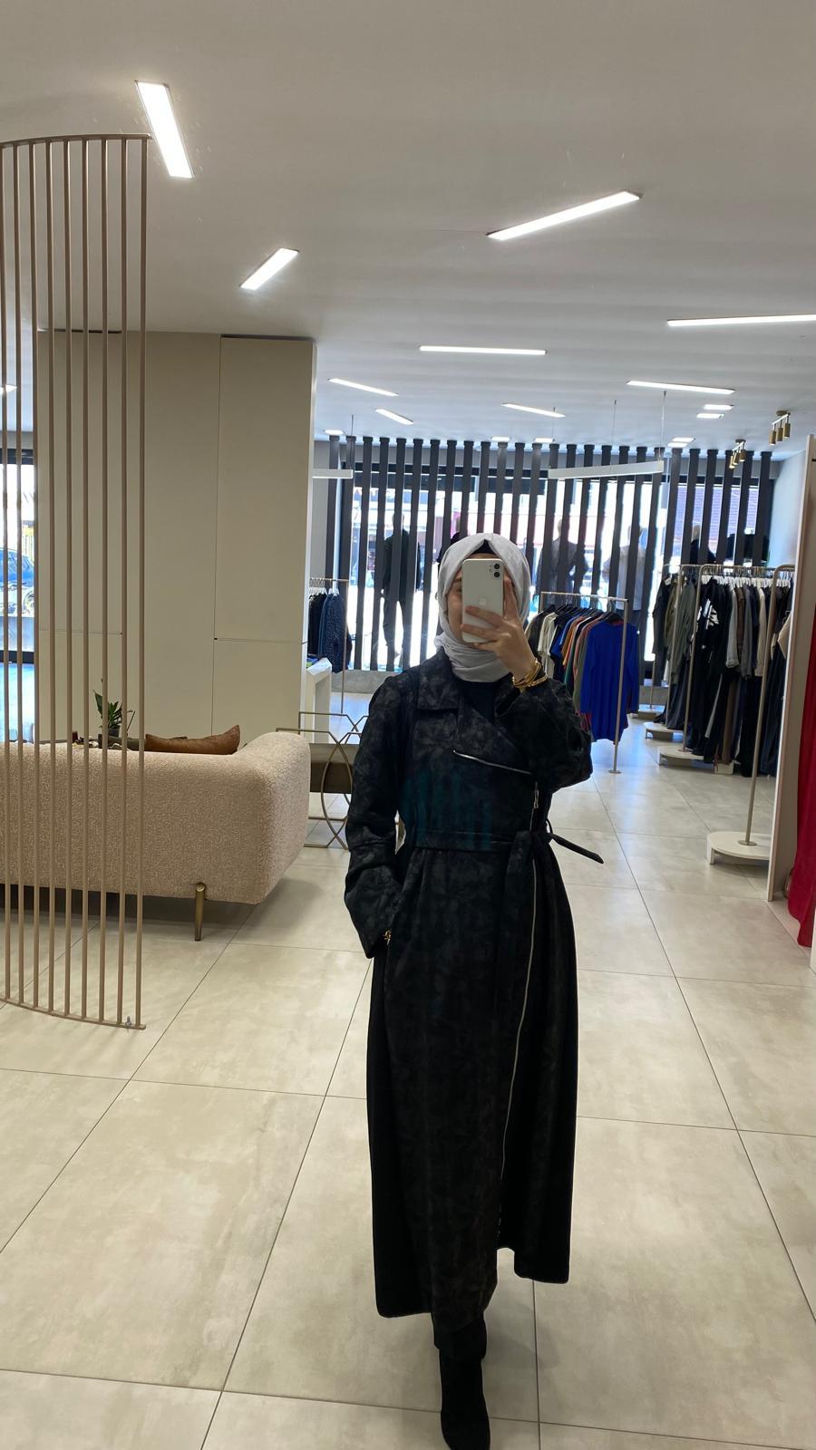 38502 MİSSWHENCE DESENLİ SİYAH PARDESÜ