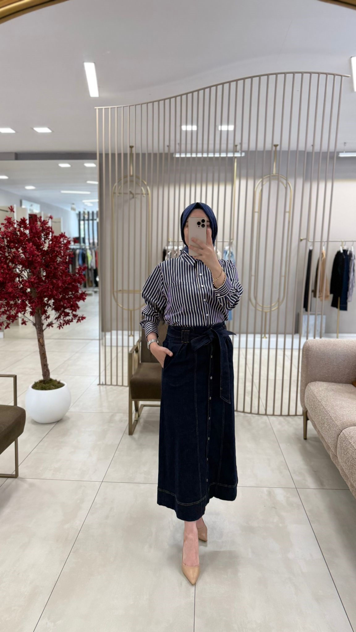 EXQUİSE KEMER DETAYLI DENİM ETEK