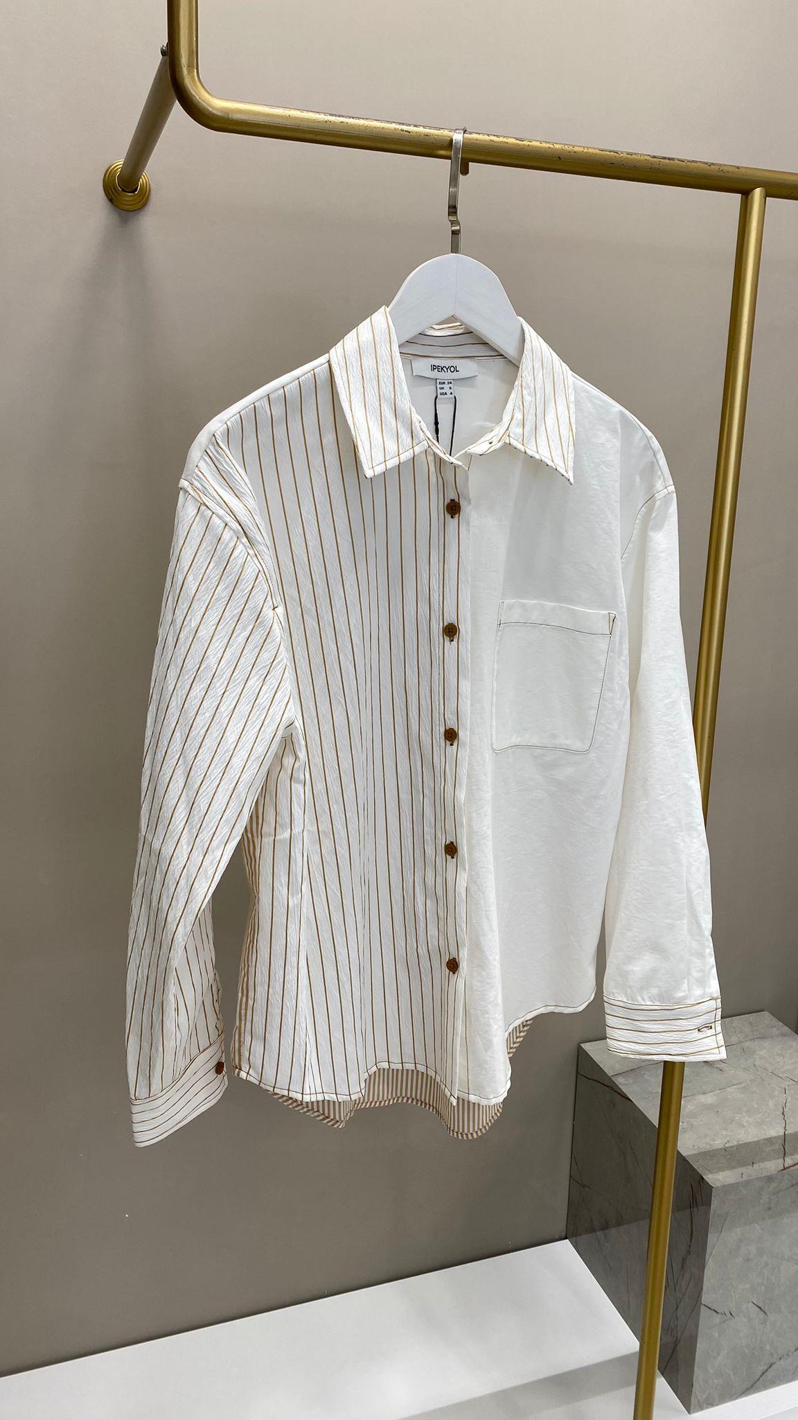 İPEKYOL ÇİZGİLİ BEYAZ GÖMLEK