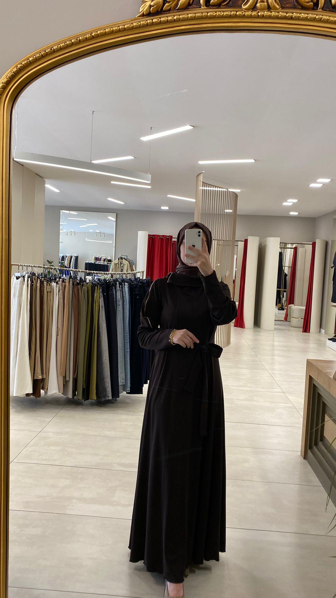 MİSSWHENCE FERMUAR DETAYLI KAHVERENGİ ELBİSE