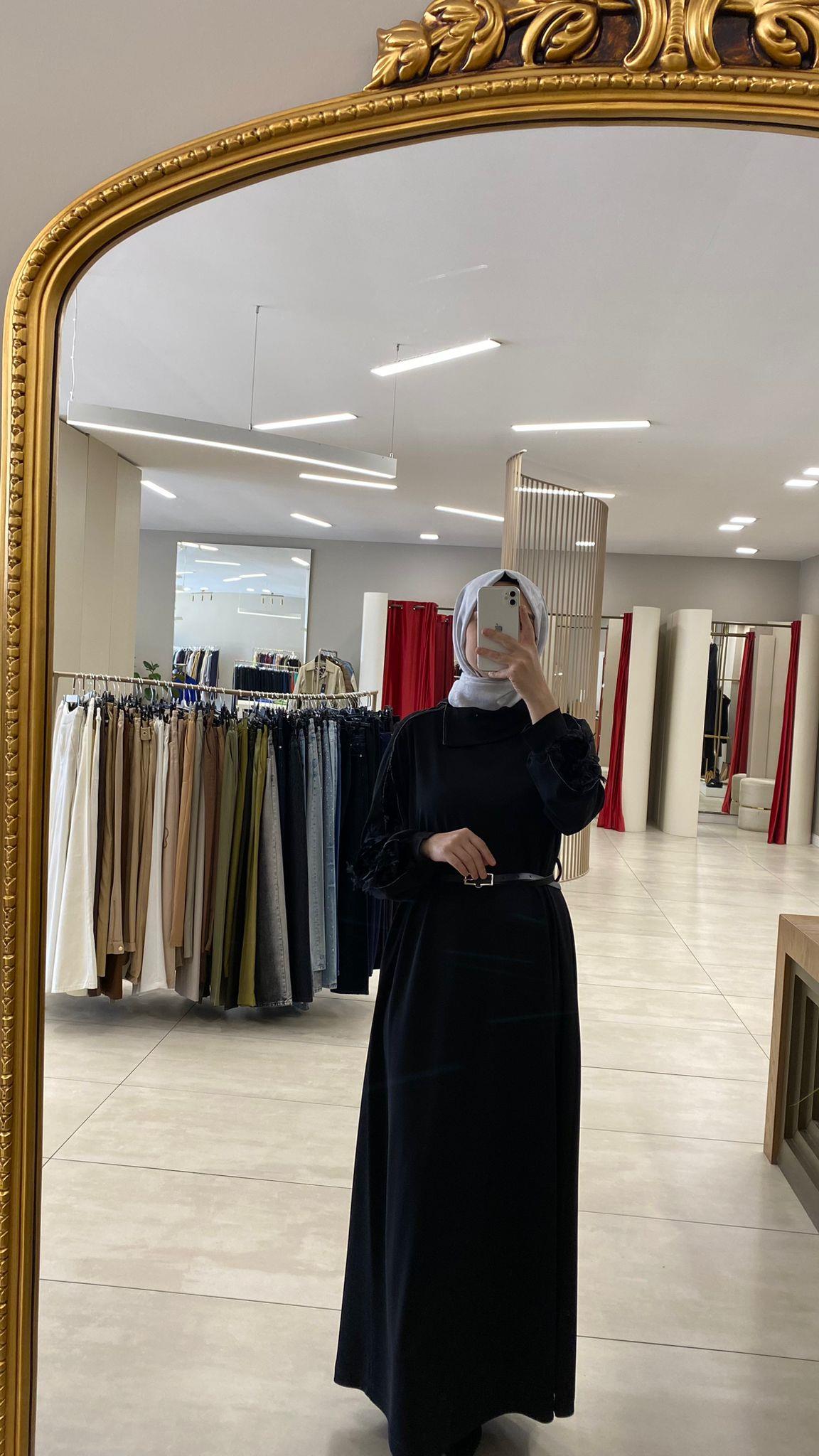 MİSSWHENCE SİYAH KADİFE DETAYLI ELBİSE