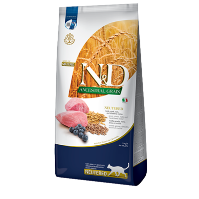 N&D Düşük Tahıllı Kuzu Etli ve Yaban Mersinli Kısırlaştırılmış Kedi Maması 10 Kg