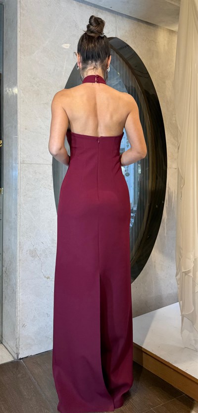 Bordo Halter Yaka Abiye