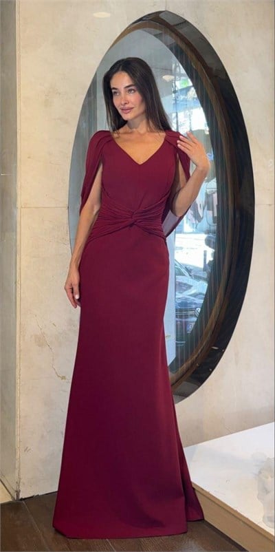 Bordo Pelerinli Krep Abiye Abiye P-0000019377-BORDOBRD36