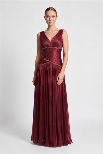 Bordo V Yaka Taş Detaylı Abiye Abiye P-0000019140-BORDOBRD38