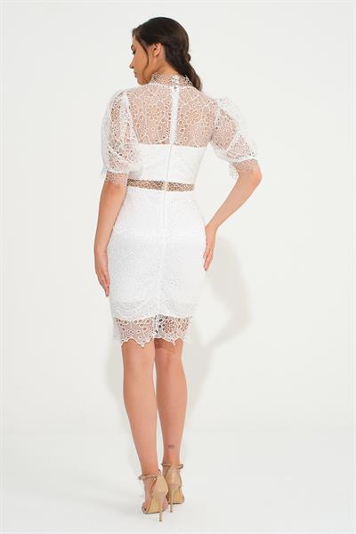 Ekru Güpürlü Kısa Kol Abiye