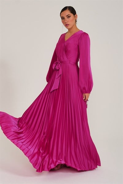 Fujya Piliseli Uzun Kol Abiye Elbise