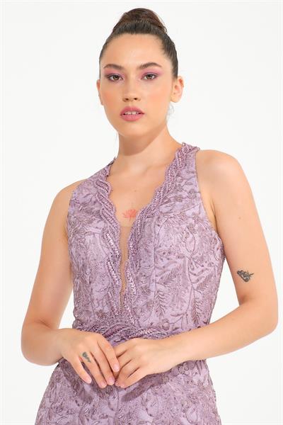 Gül Sırt Dekolteli Halter Yaka Abiye