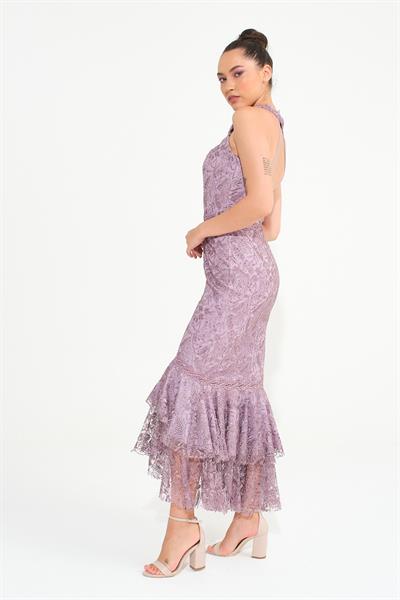 Gül Sırt Dekolteli Halter Yaka Abiye