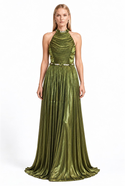 Haki Halter Yaka Pliseli Abiye Abiye P-0000019522-HAKİHKR36
