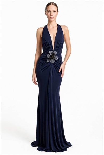 Lacivert Çiçekli Halter Abiye Abiye P-0000019287-LACİVERTLAC46