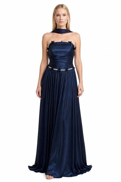 Lacivert Yakası Taşlı Straplez Abiye Abiye P-0000019308-LACİVERTLAC40