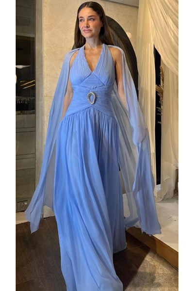 Mavi Piliseli V Yaka Abiye