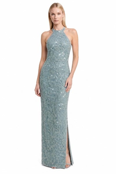 Mint Halter Yaka Dantel Boncuk İşlemeli Abiye Abiye P-0000019306-MİNTMNT40