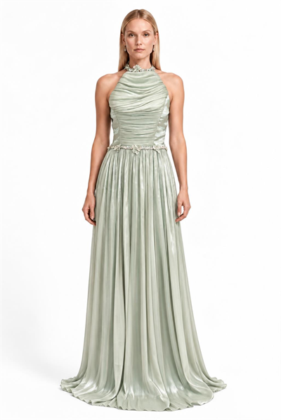 Mint Halter Yaka Pliseli Abiye Abiye P-0000019522-MİNTMNT36