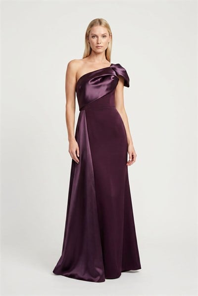 Mürdüm Tek Omuz Krep Abiye Abiye P-0000016449-MÜRDÜMMRD44