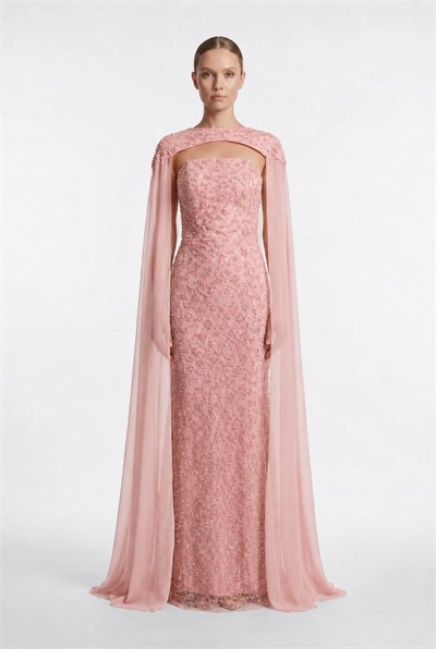 Pembe Pelerinli Pul Payet Abiye