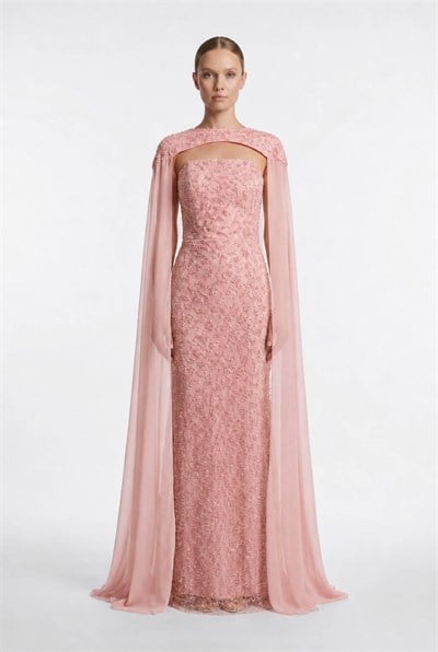 Pembe Pelerinli Pul Payet Abiye